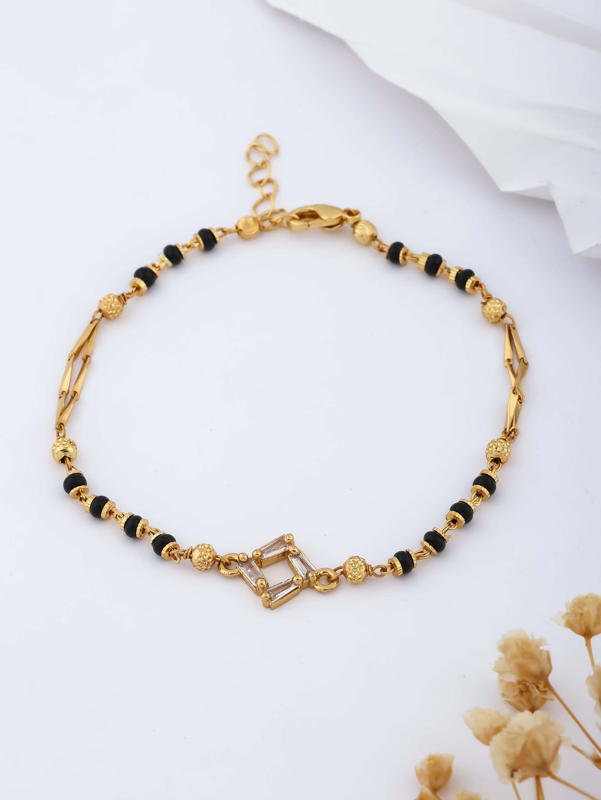 American Diamond Gold Plated Delicate Fancy Hand Mangalsutra - Hand Mangalsutra - Belleza Jewels
