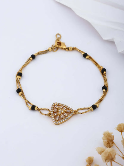 American Diamond Gold Plated Triangle Shape Fancy Hand Mangalsutra - Hand Mangalsutra - Belleza Jewels