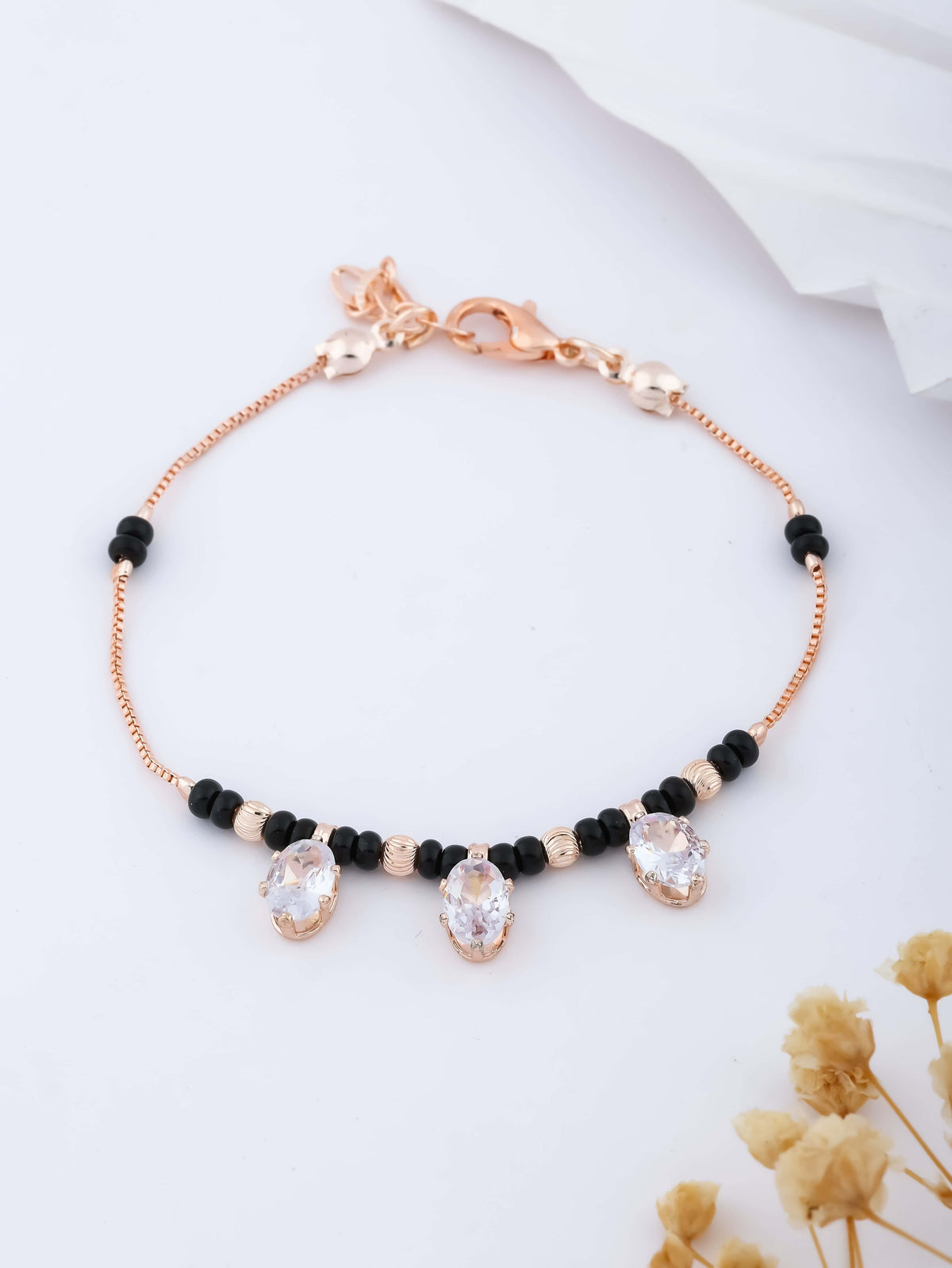 Rose Gold Plated Delicate Hand Mangalsutra - Hand Mangalsutra - Belleza Jewels