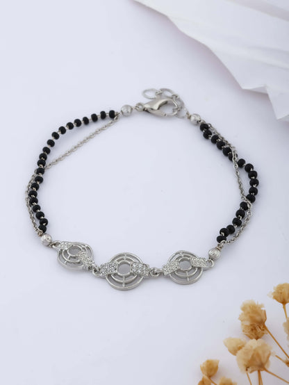 American Diamond High Silver Plated Fancy Hand Mangalsutra - Hand Mangalsutra - Belleza Jewels