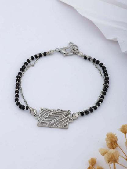 American Diamond High Silver Plated Fancy Delicate Hand Mangalsutra - Hand Mangalsutra - Belleza Jewels