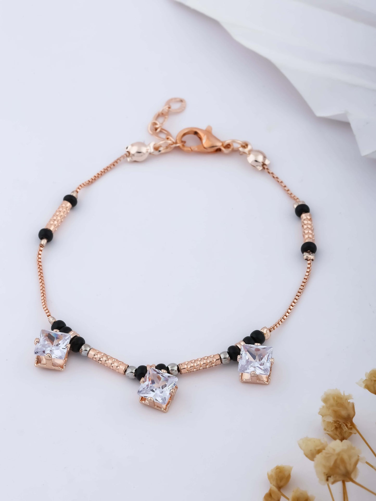 Rose Gold Plated Delicate Hand Fancy Mangalsutra - Hand Mangalsutra - Belleza Jewels
