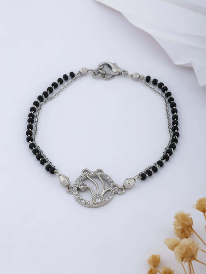 American Diamond Silver Plated Fancy Delicate Hand Mangalsutra - Hand Mangalsutra - Belleza Jewels