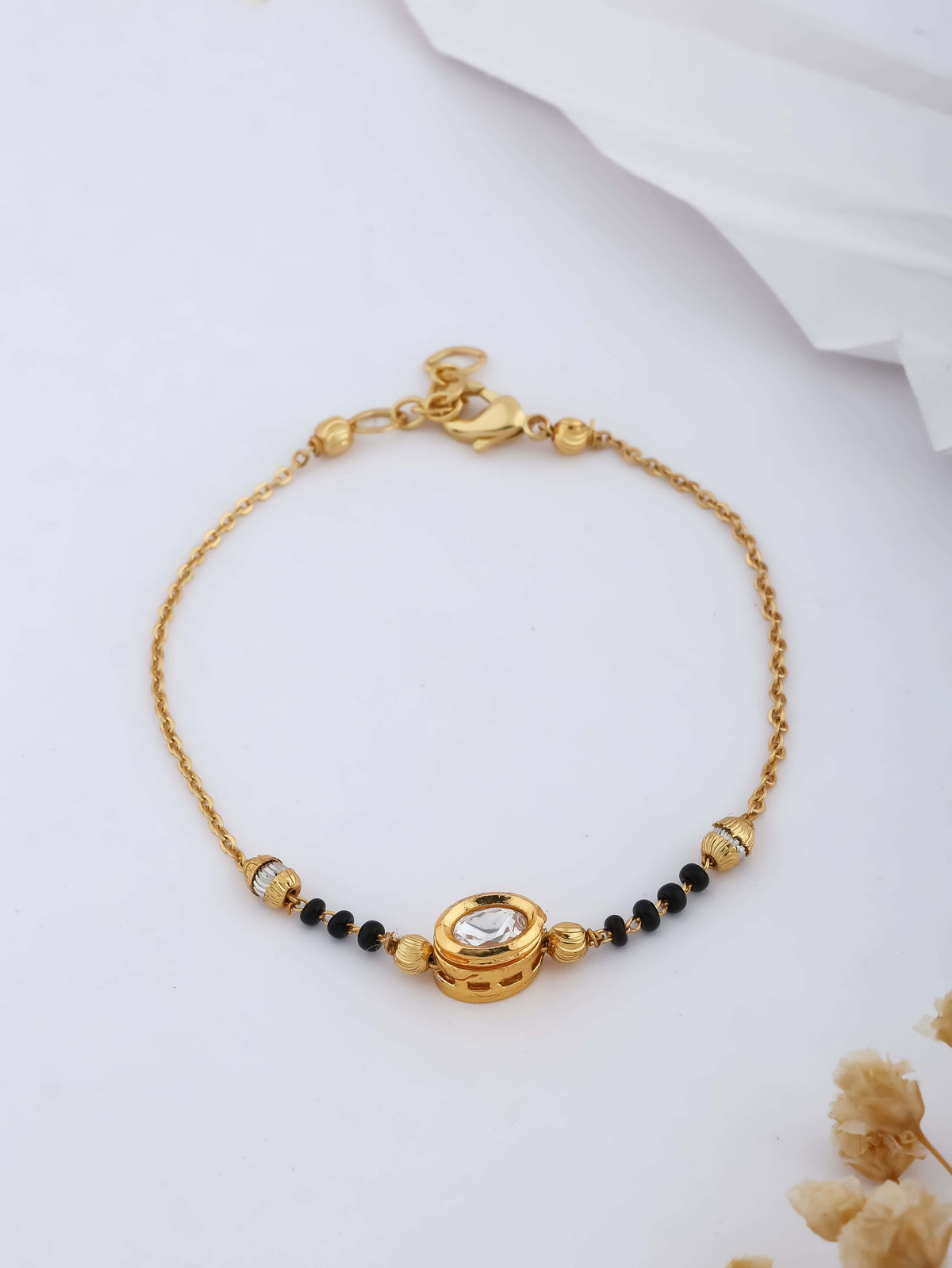Fancy Gold Oval Shape Delicate Hand Mangalsutra - Hand Mangalsutra - Belleza Jewels