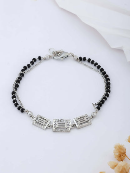 American Diamond Silver Plated Fancy Delicate Hand Mangalsutra - Hand Mangalsutra - Belleza Jewels