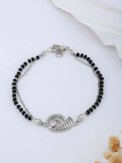 American Diamond Silver Fancy Delicate Hand Mangalsutra - Hand Mangalsutra - Belleza Jewels