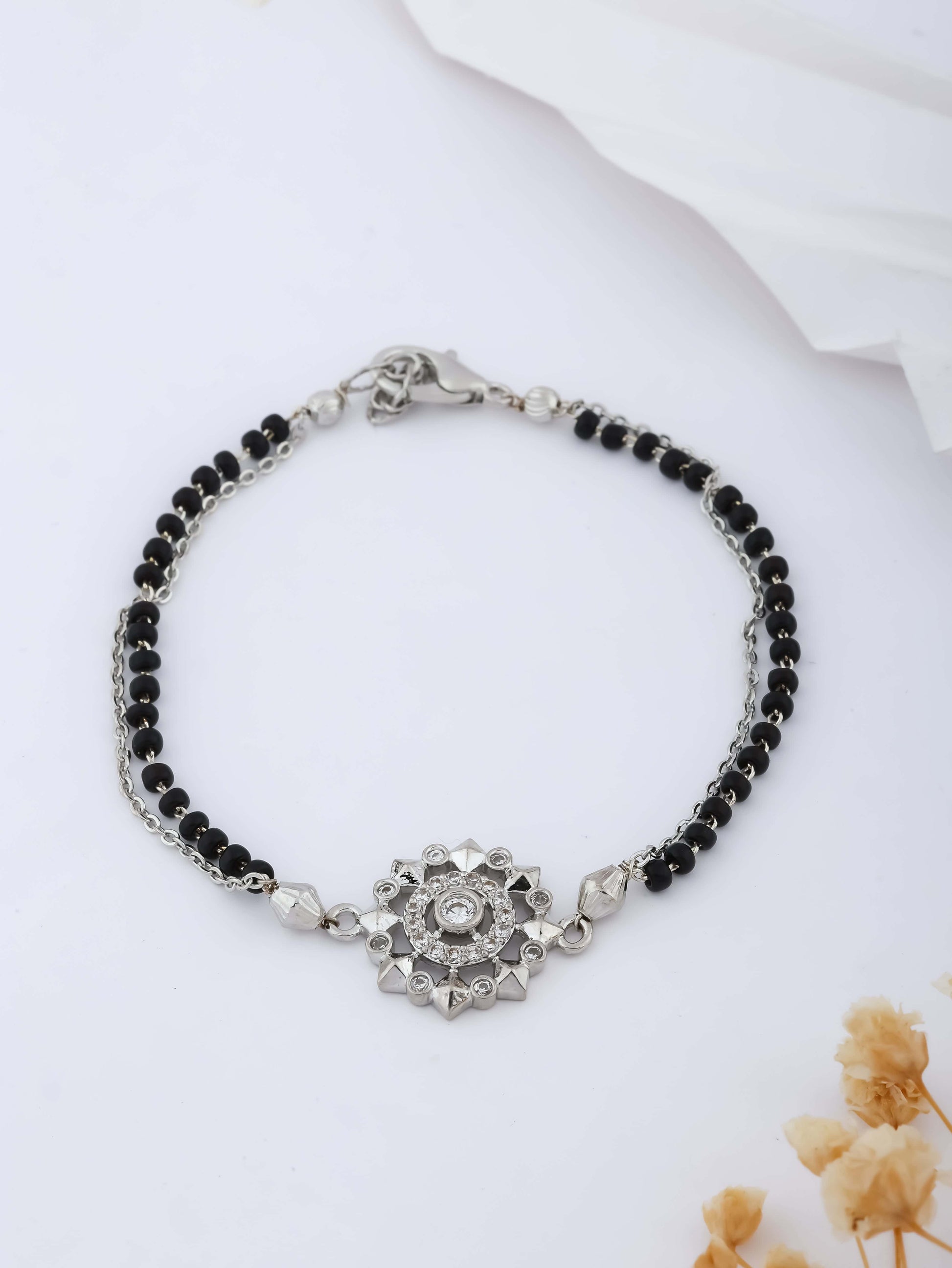 American Diamond Silver Plated Fancy Delicate Hand Mangalsutra - Hand Mangalsutra - Belleza Jewels