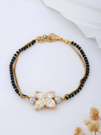 American Diamond Flower Shape Gold Fancy Hand Mangalsutra - Hand Mangalsutra - Belleza Jewels