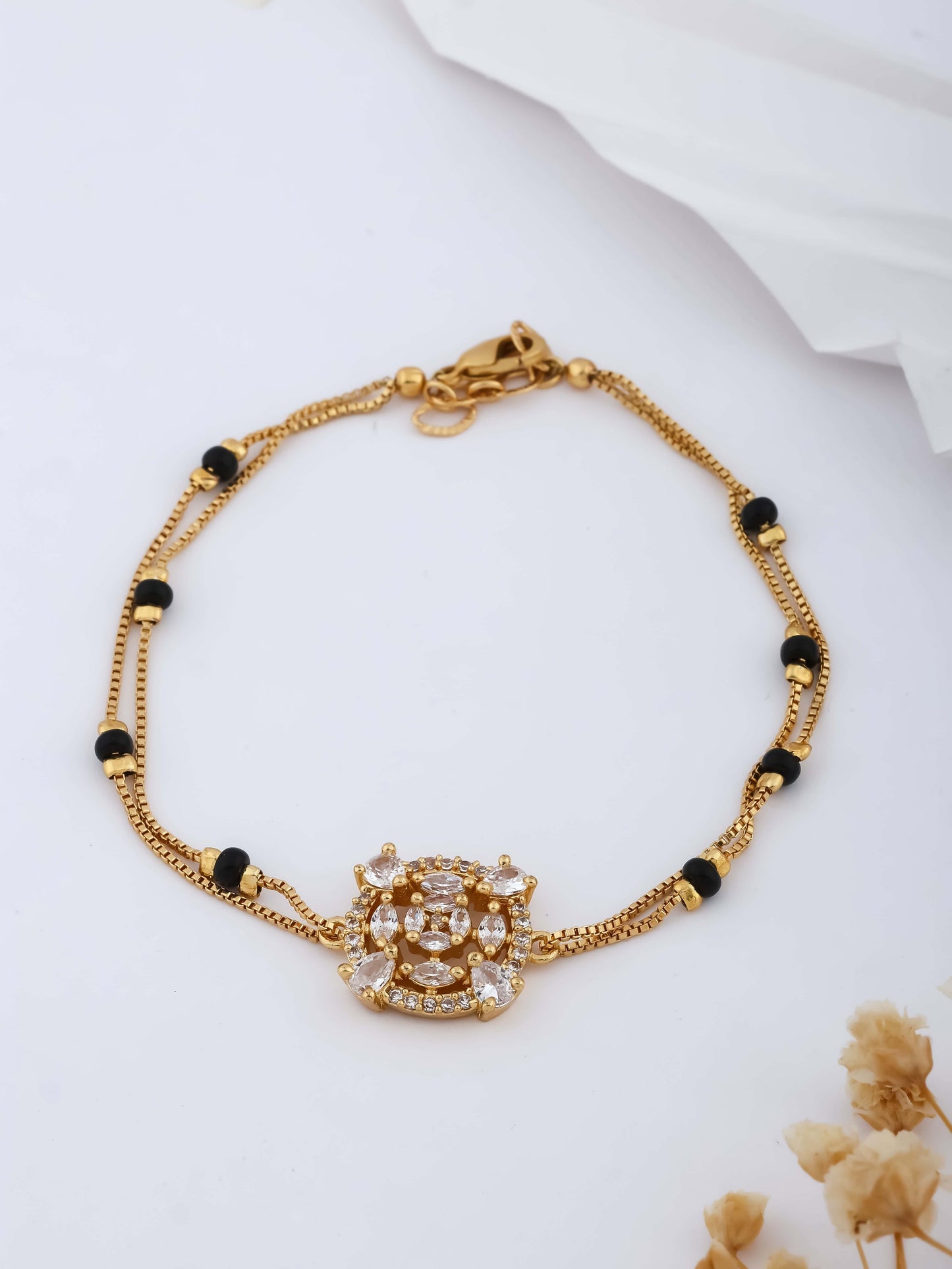 American Diamon Fancy High Gold Plated Delicate Hand Mangalsutra - Hand Mangalsutra - Belleza Jewels