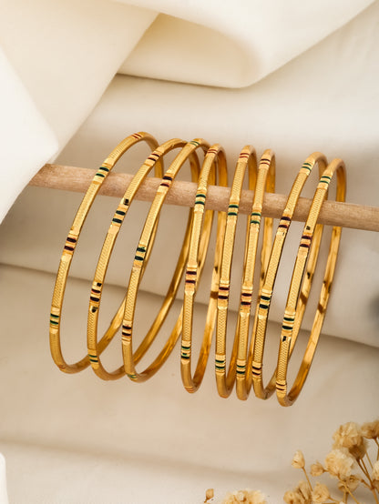 Buy 1 Get 1 Free - Fancy High Gold Plated Delicate Bangles (Set of 8) - Bangles - Belleza Jewels