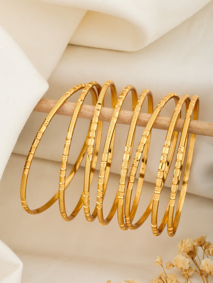 Buy 1 Get 1 Free-Fancy High Gold Delicate Bangles (Set of 8) - Bangles - Belleza Jewels