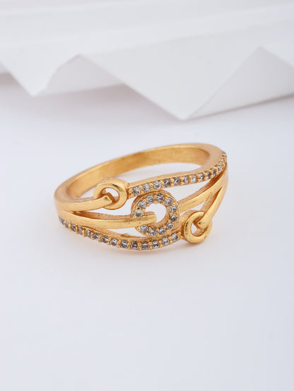 American Diamond Hight Gold Plated Fancy Ring - finger ring - Belleza Jewels