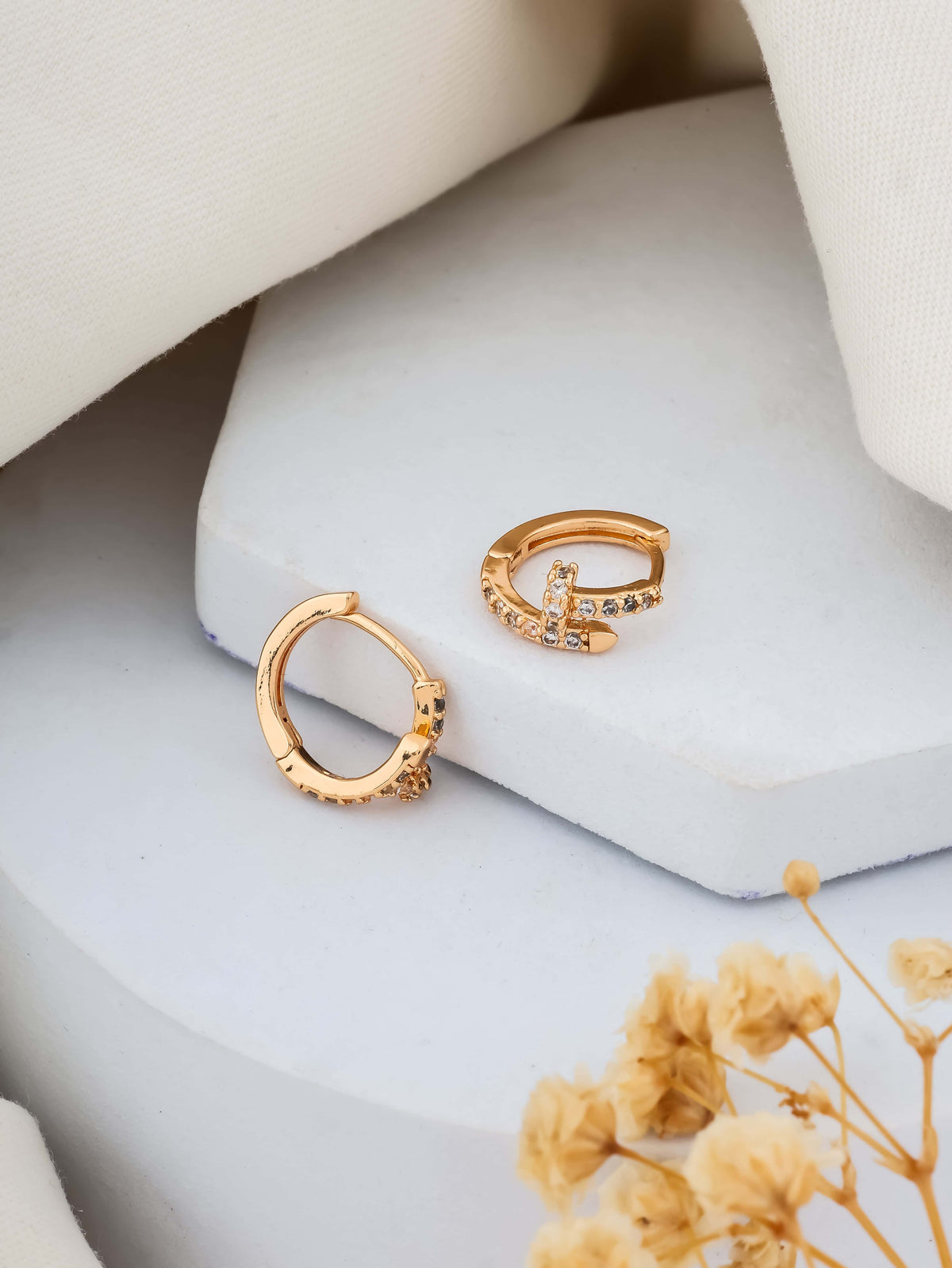 BUY 1 GET 1 FREE -American Diamond High Rose Gold Fancy Bali Earring - BALI - Belleza Jewels