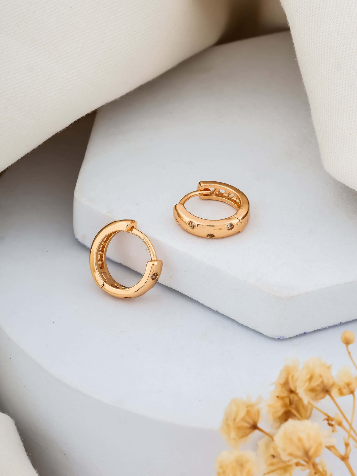 BUY 1 GET 1 FREE -American Diamond Rose Gold Plated Fancy Bali Earrings - BALI - Belleza Jewels