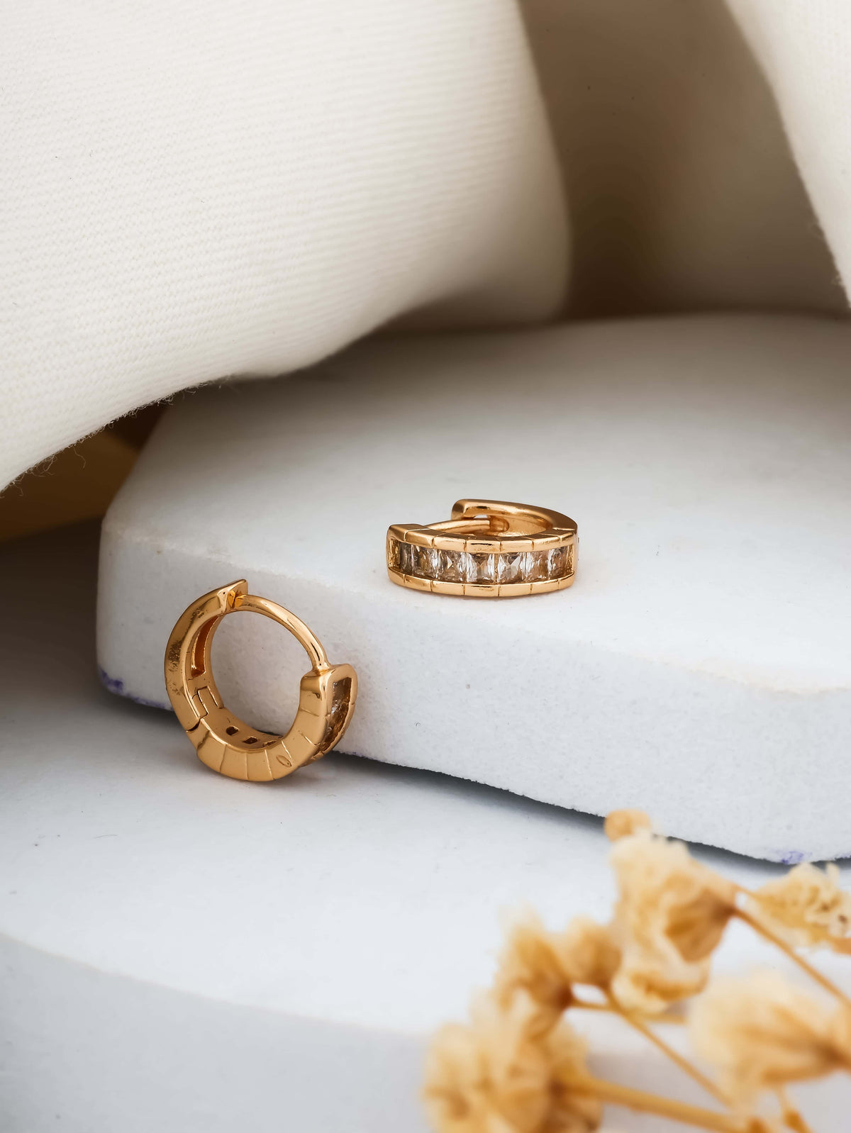 BUY 1 GET 1 FREE -American Diamond Rose Gold Plated Fancy Delicate Bali Earrings - BALI - Belleza Jewels