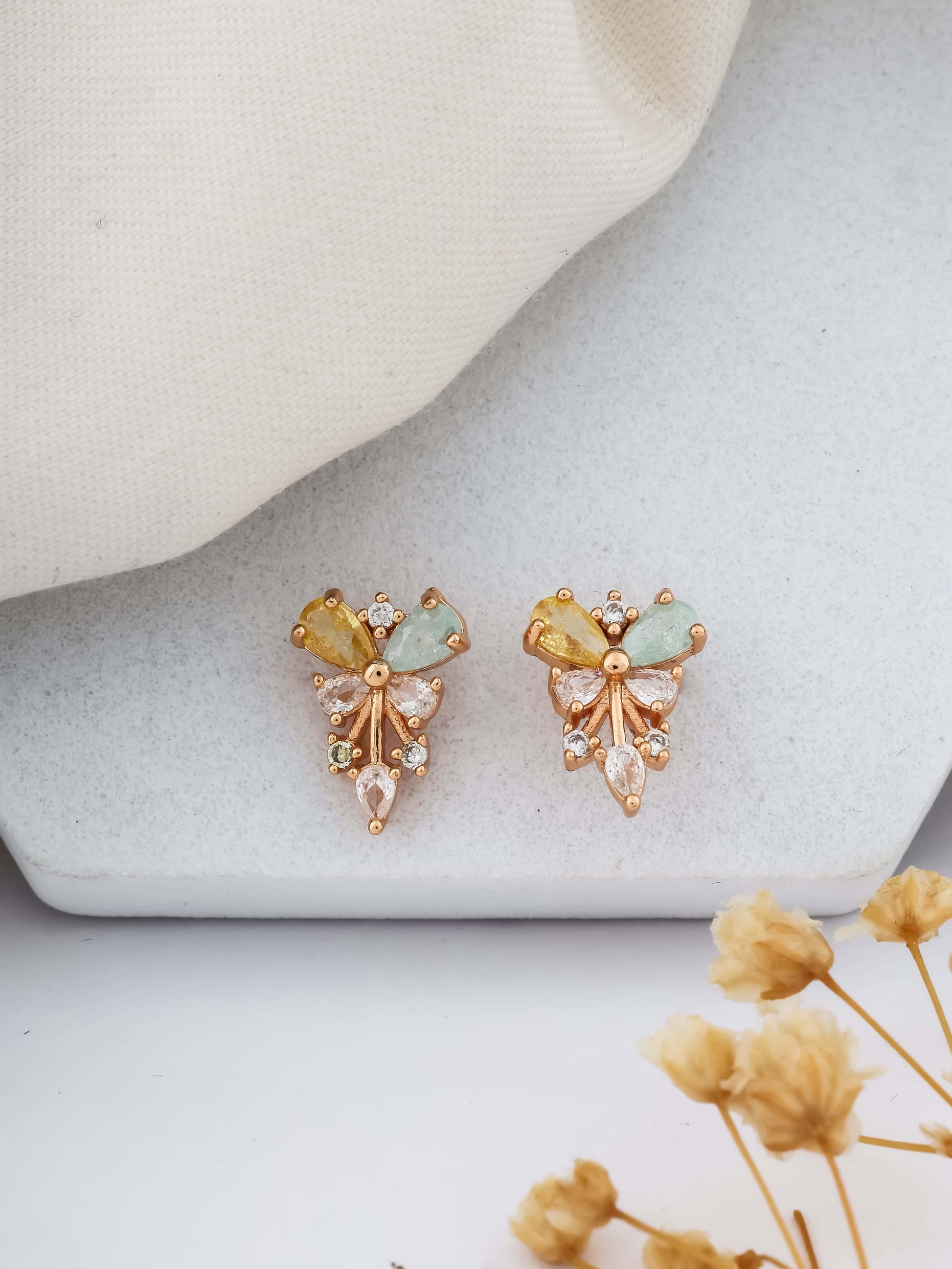 BUY 1 GET 1 FREE -American Diamond multi color high rose gold Earrings. - Earrings - Belleza Jewels