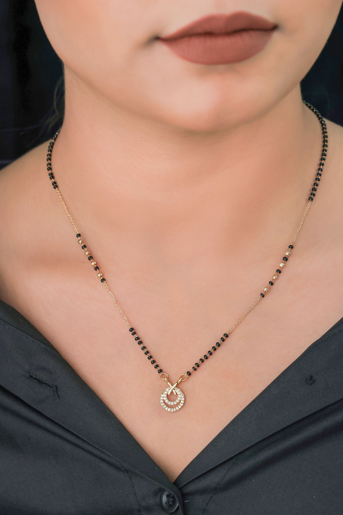 Buy 1 Get 1 Free - American Diamond High Gold Fancy Round Delicate Mangalsutra - Mangalsutra - Belleza Jewels