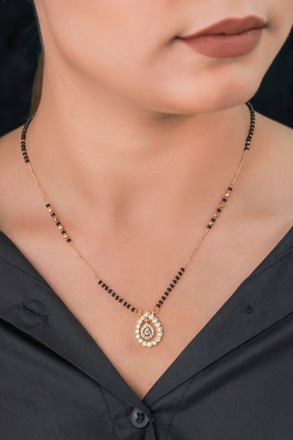 BUY 1 GET 1 FREE- American Diamond High Gold Plated Oval Shape Fancy Mangalsutra