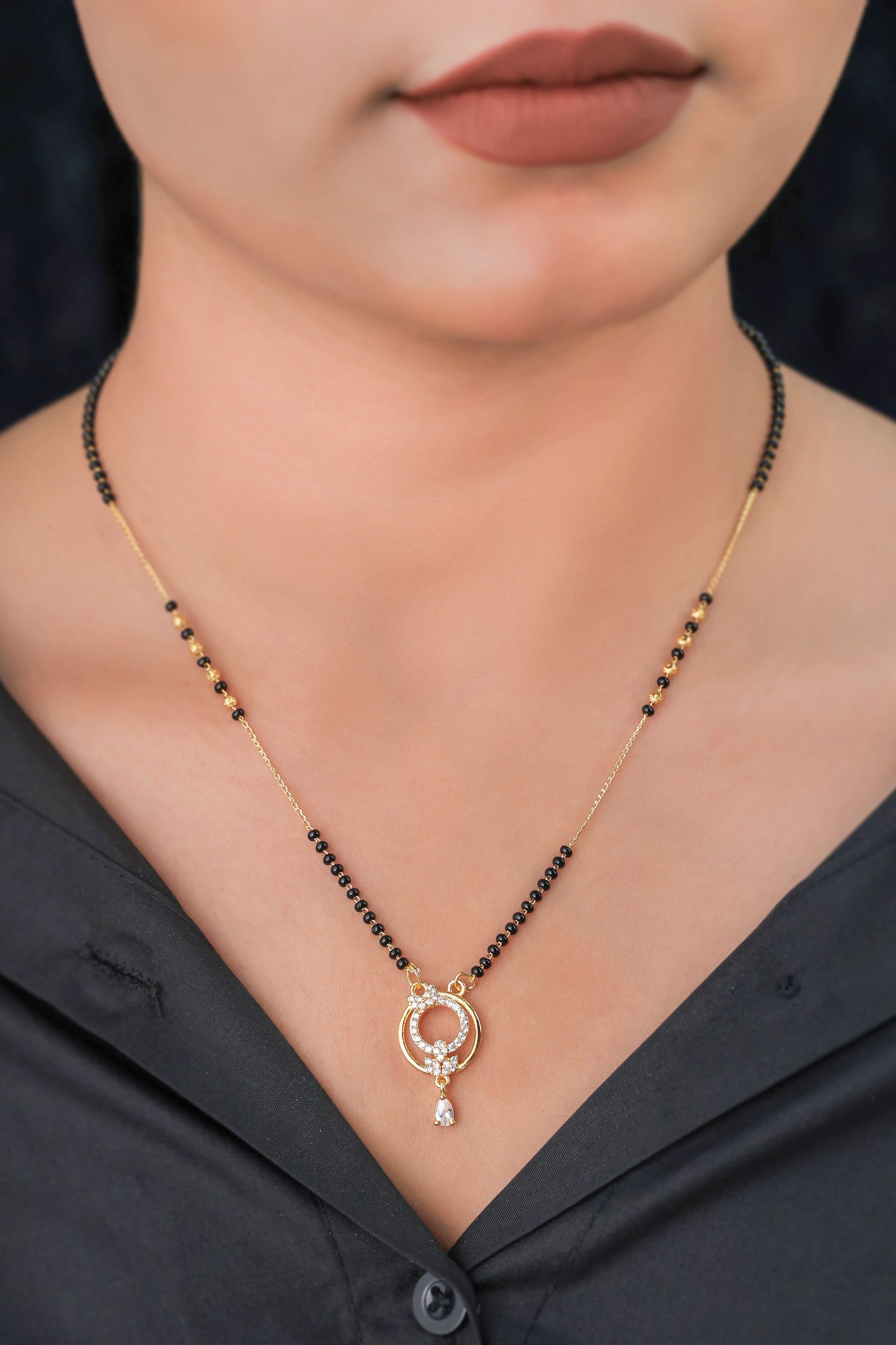 Buy 1 Get 1 Free - American Diamond High Gold Plated Fancy Hanging Mangalsutra