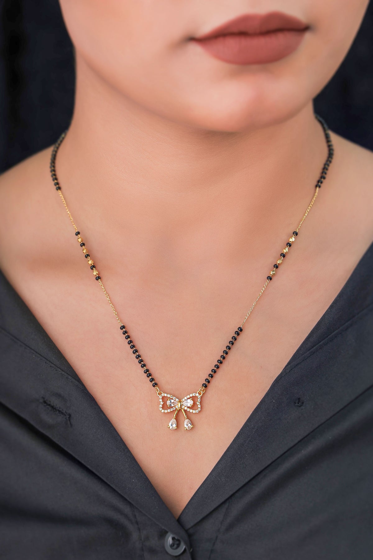Buy 1 Get 1 Free - Sparkling Bow Charm Mangalsutra - Mangalsutra - Belleza Jewels