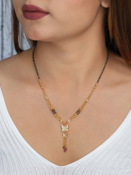 BUY 1 GET 1 FREE- American Diamond Gold Plated Butterfly Shape Fancy Mangalsutra