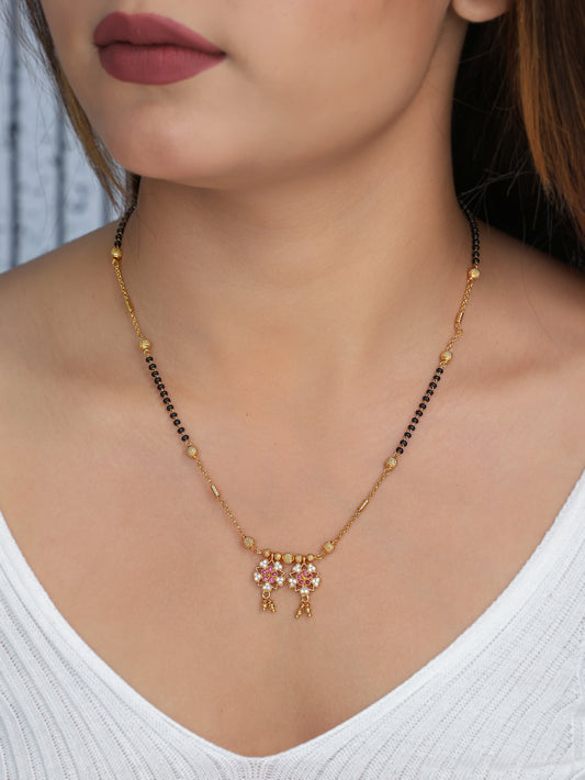 BUY 1 GET 1 FREE- American Diamond Gold Plated Ruby Mangalsutra