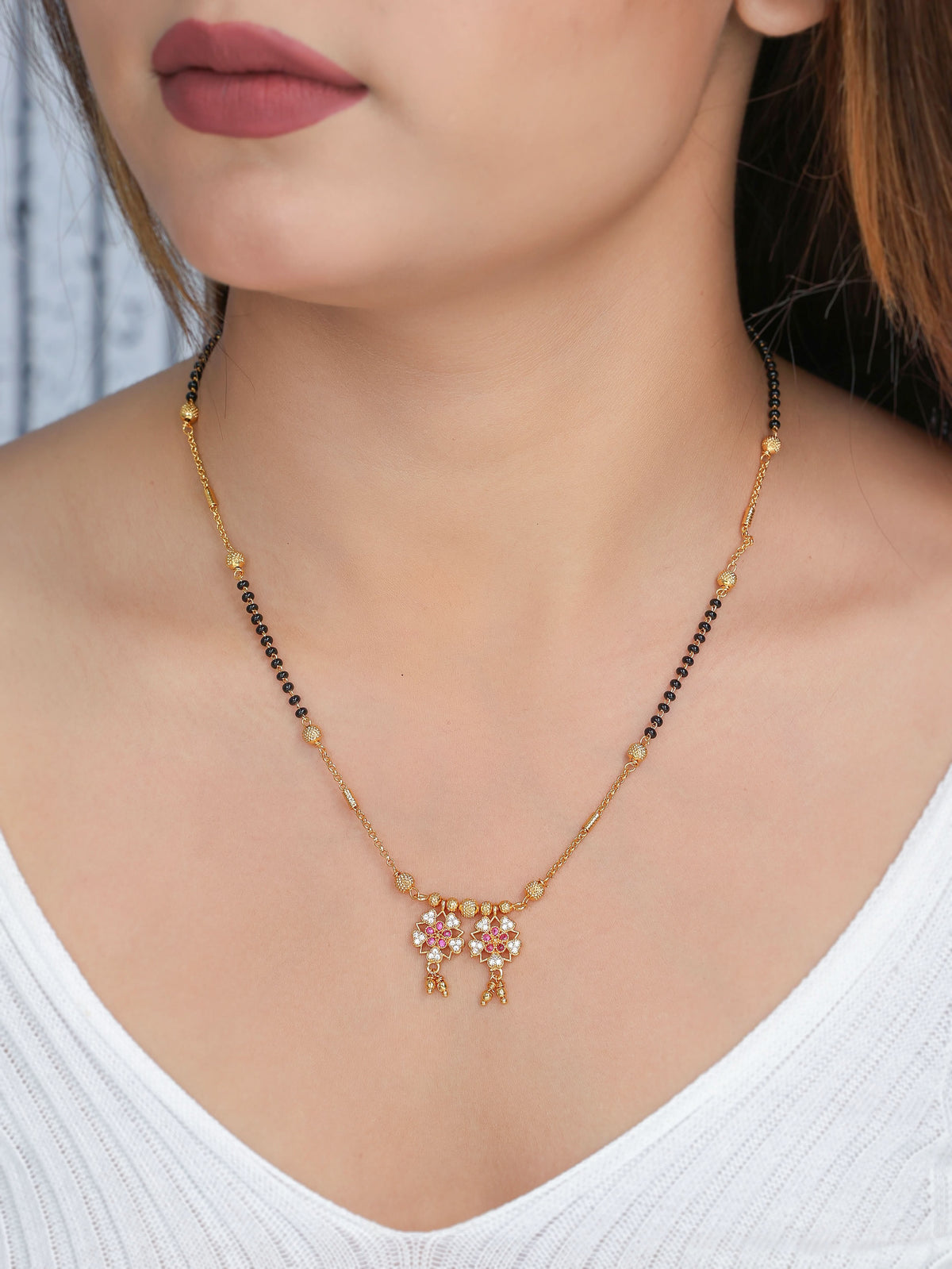 Buy 1 Get 1 Free - Twin Floral Charm Mangalsutra - Mangalsutra - Belleza Jewels