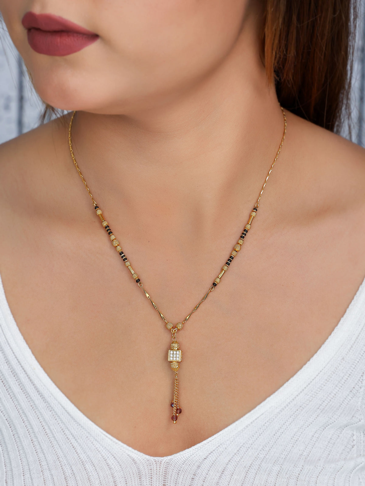 Buy 1 Get 1 Free - Golden Beads Drop Pendant Mangalsutra with Tassel Charm (Daily Wear) - Mangalsutra - Belleza Jewels