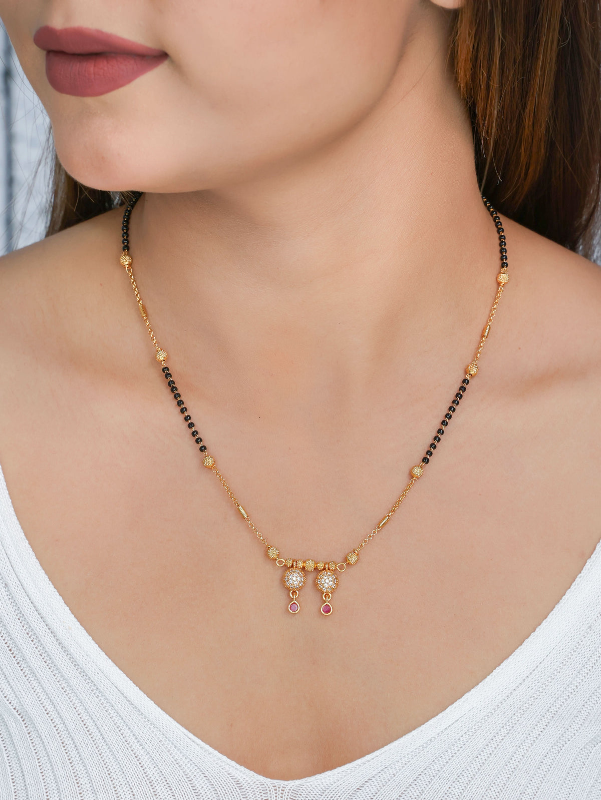 Buy 1 Get 1 Free - Gold Finish Dual Drop CZ Mangalsutra - Mangalsutra - Belleza Jewels
