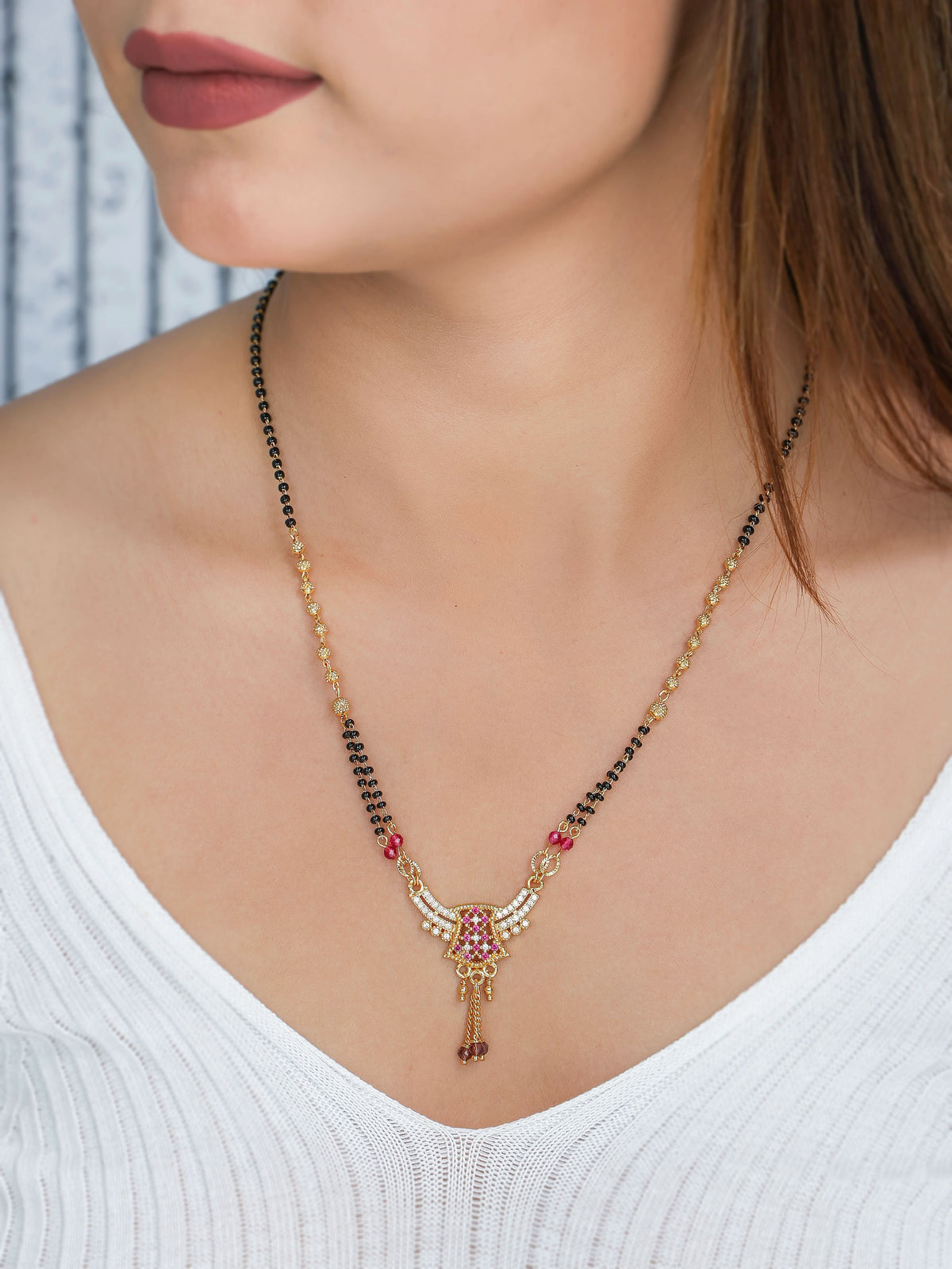 Buy 1 Get 1 Free - Ruby Wing Motif Designer Mangalsutra - Mangalsutra - Belleza Jewels