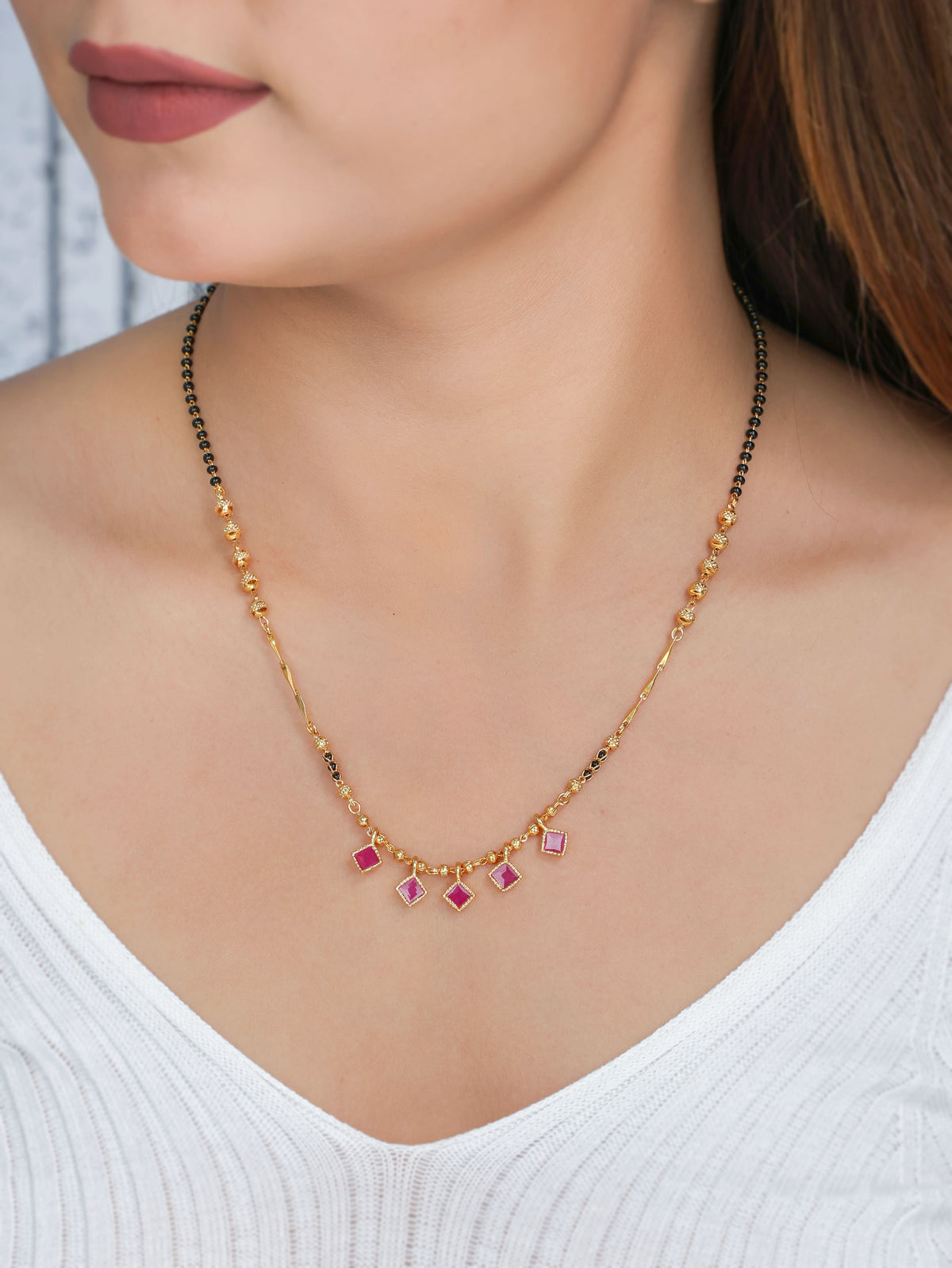 Buy 1 Get 1 Free - Ruby Square Drop Designer Mangalsutra - Mangalsutra - Belleza Jewels