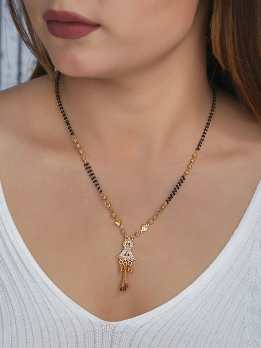 BUY 1 GET 1 FREE- American Diamond High Gold Plated Fancy Hanging Mangalsutra