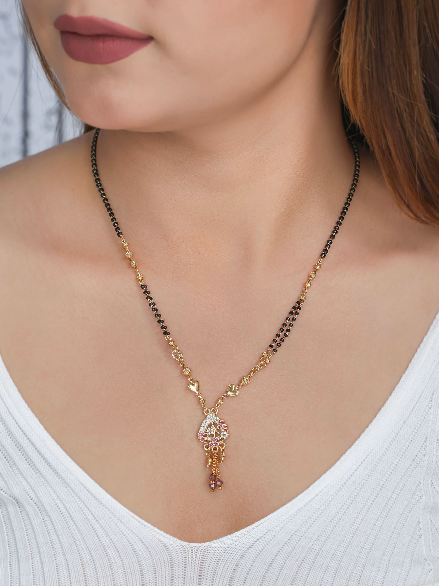 Buy 1 Get 1 Free - American Diamond High Gold Plated Fancy Hangimg Mangalsutra