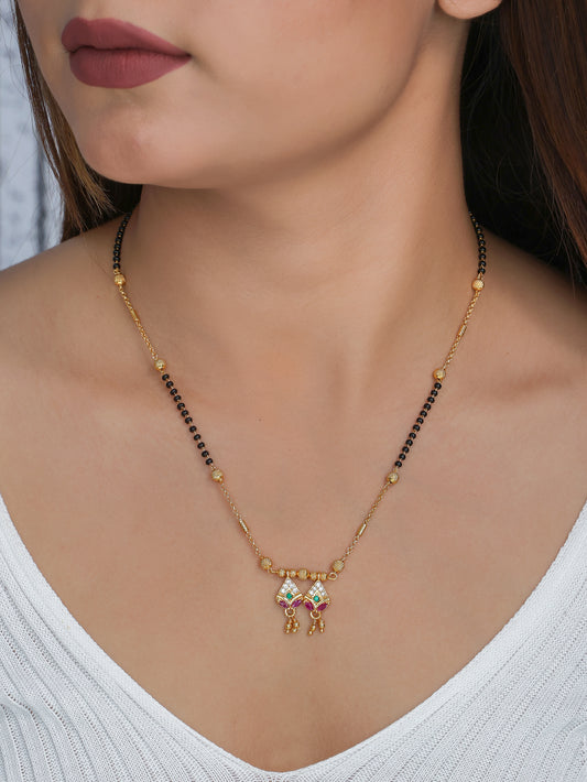 BUY 1 GET 1 FREE- American Diamond Gold Plated Ruby Fancy Delicate Mangalsutra