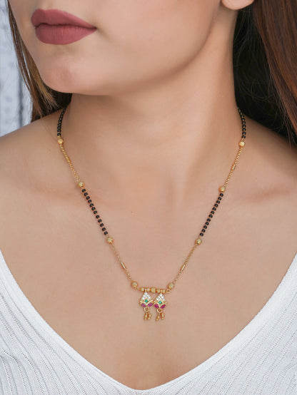 Buy 1 Get 1 Free - American Diamond Gold Plated Ruby Fancy Delicate Mangalsutra