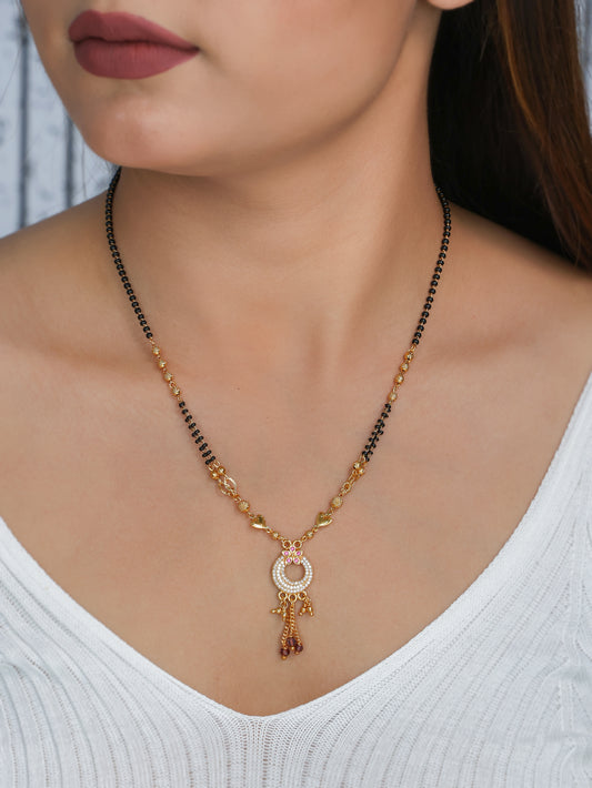BUY 1 GET 1 FREE- American Diamond High Gold Round Fancy Delicate Mangalsutra