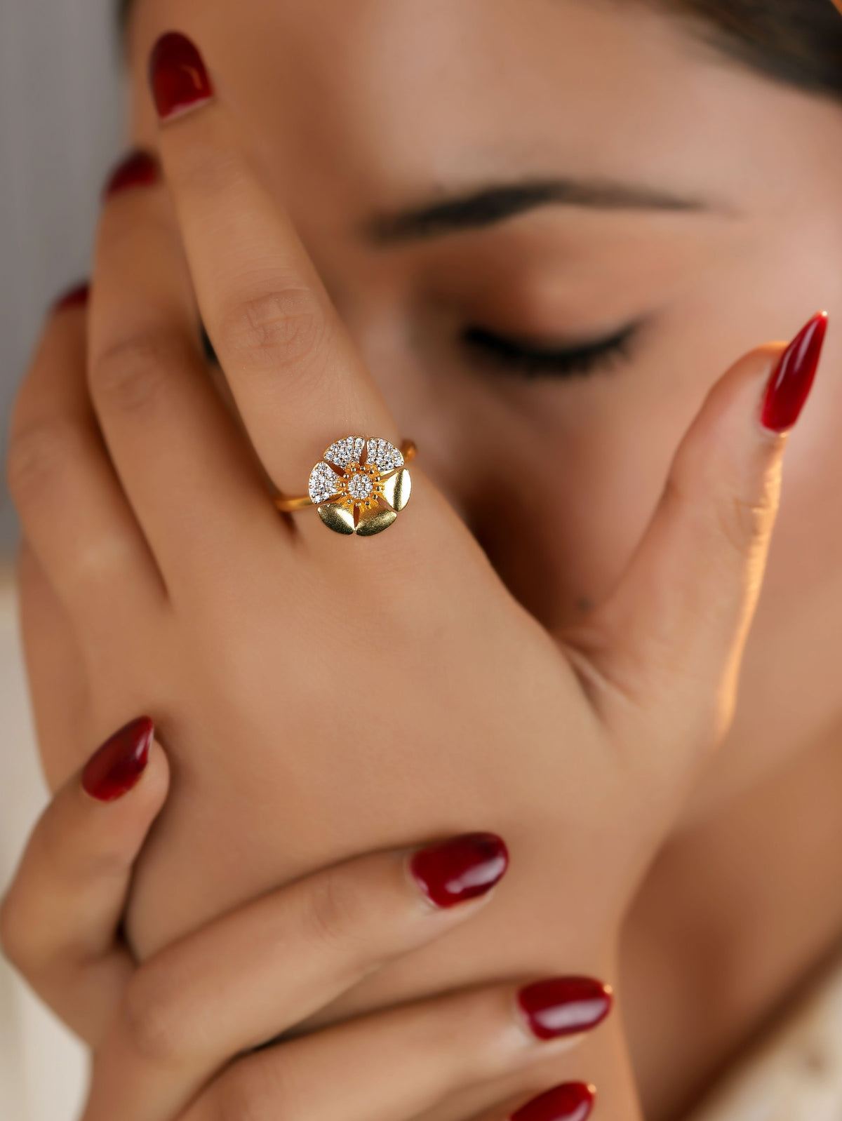 American diamond round shape fancy heavy Ring - finger ring - Belleza Jewels