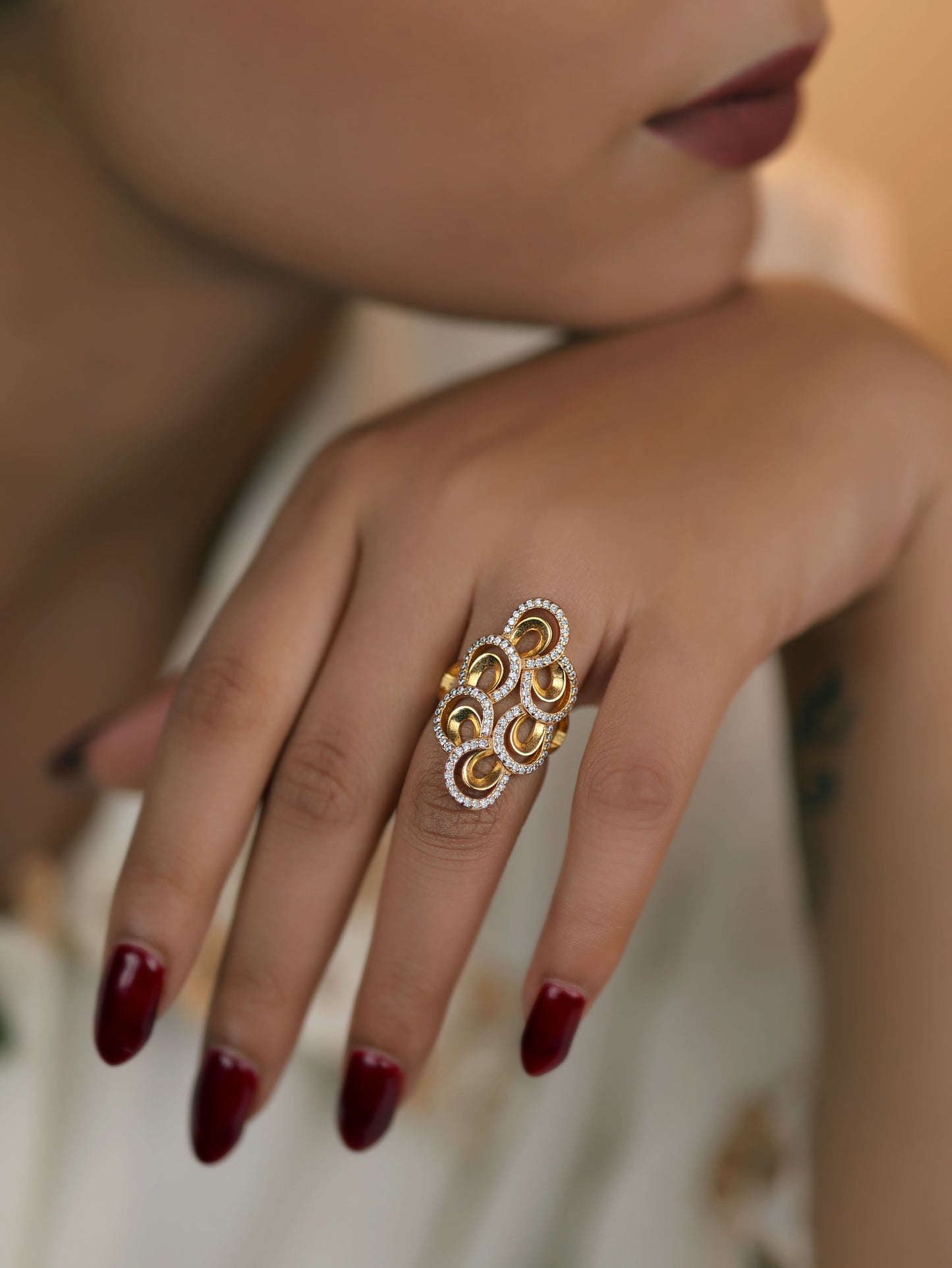 American Diamond Fancy Exclusive High gold Ring