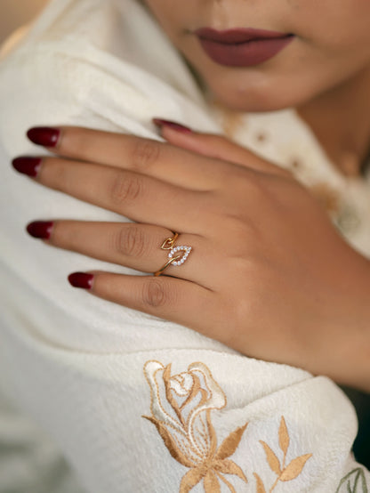 Leaf Shine Ring – American Diamond Gold-Plated Ring