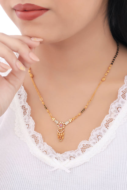 Buy 1 Get 1 Free - American Diamond Hanging Flower Shape Mangalsutra