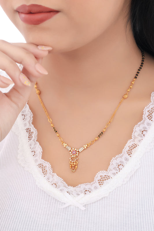 BUY 1 GET 1 FREE- American Diamond Hanging Flower Shape Mangalsutra