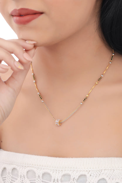 BUY 1 GET 1 FREE -  Fancy High Gold white Stone Delicate Trandy Mangalsutra