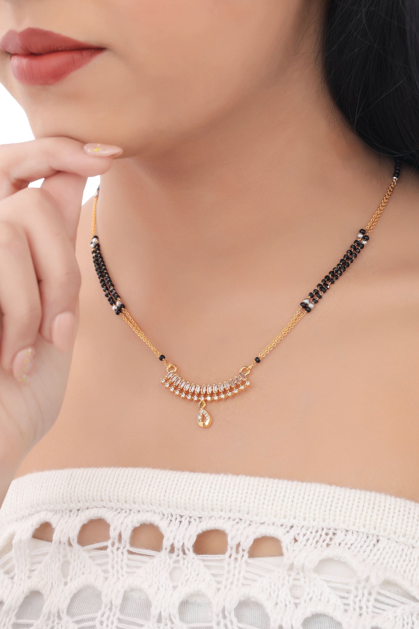 BUY 1 GET 1 FREE -  American Chowki Diamond Original Gold Look High Gold Delicate Mangalsutra