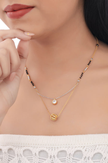 BUY 1 GET 1 FREE -  American Diamond Round Ball Double Step Tutone Fancy Delicate Mangalsutra