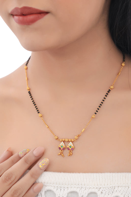 BUY 1 GET 1 FREE- American Diamond Gold Plated Ruby Fancy Delicate Mangalsutra