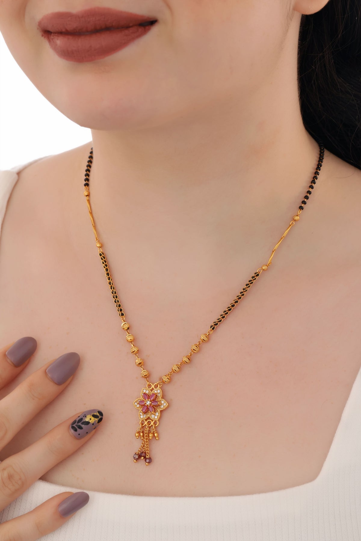 Buy 1 Get 1 Free - American Diamond High Gold Ruby Colour Fancy Mangalsutra - Mangalsutra - Belleza Jewels