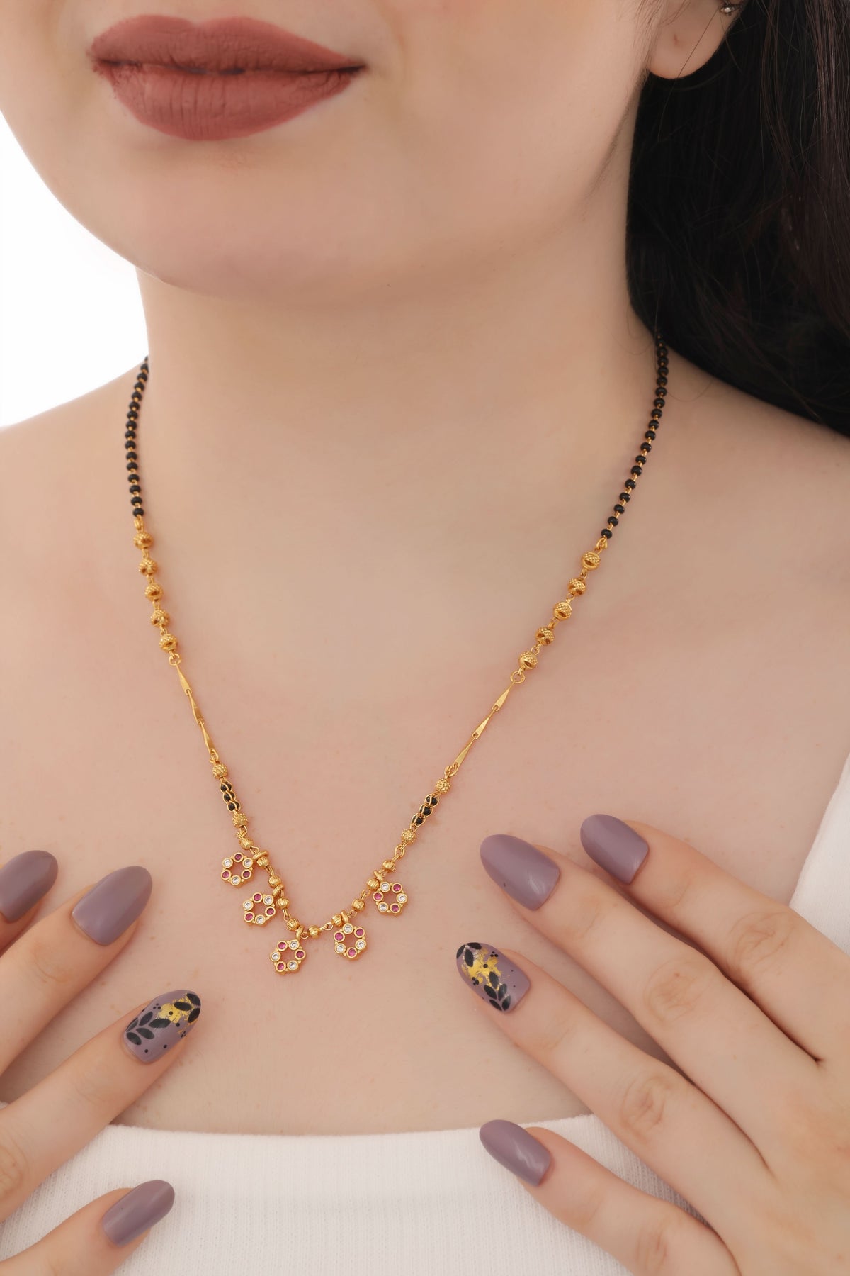 Buy 1 Get 1 Free - American Diamond Gold Plated Hanging Fancy Delicate Mangalsutra - Mangalsutra - Belleza Jewels