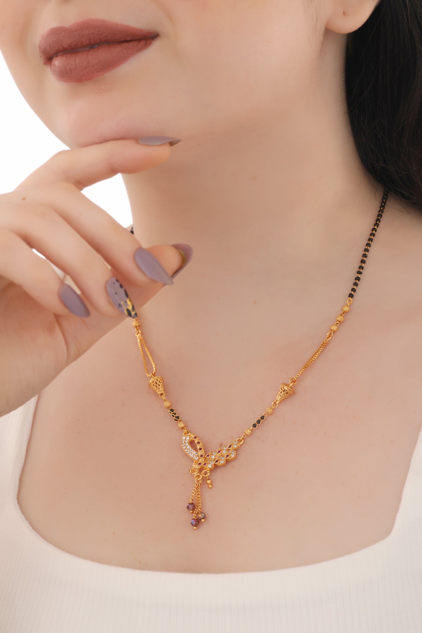 Buy 1 Get 1 Free - American Diamond High Gold Plated Hanging Fancy Mangalsutra
