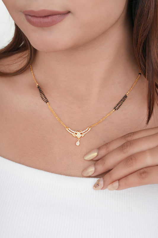 Buy 1 Get 1 Free - Gold Finish Curved Crystal Drop Minimal Mangalsutra