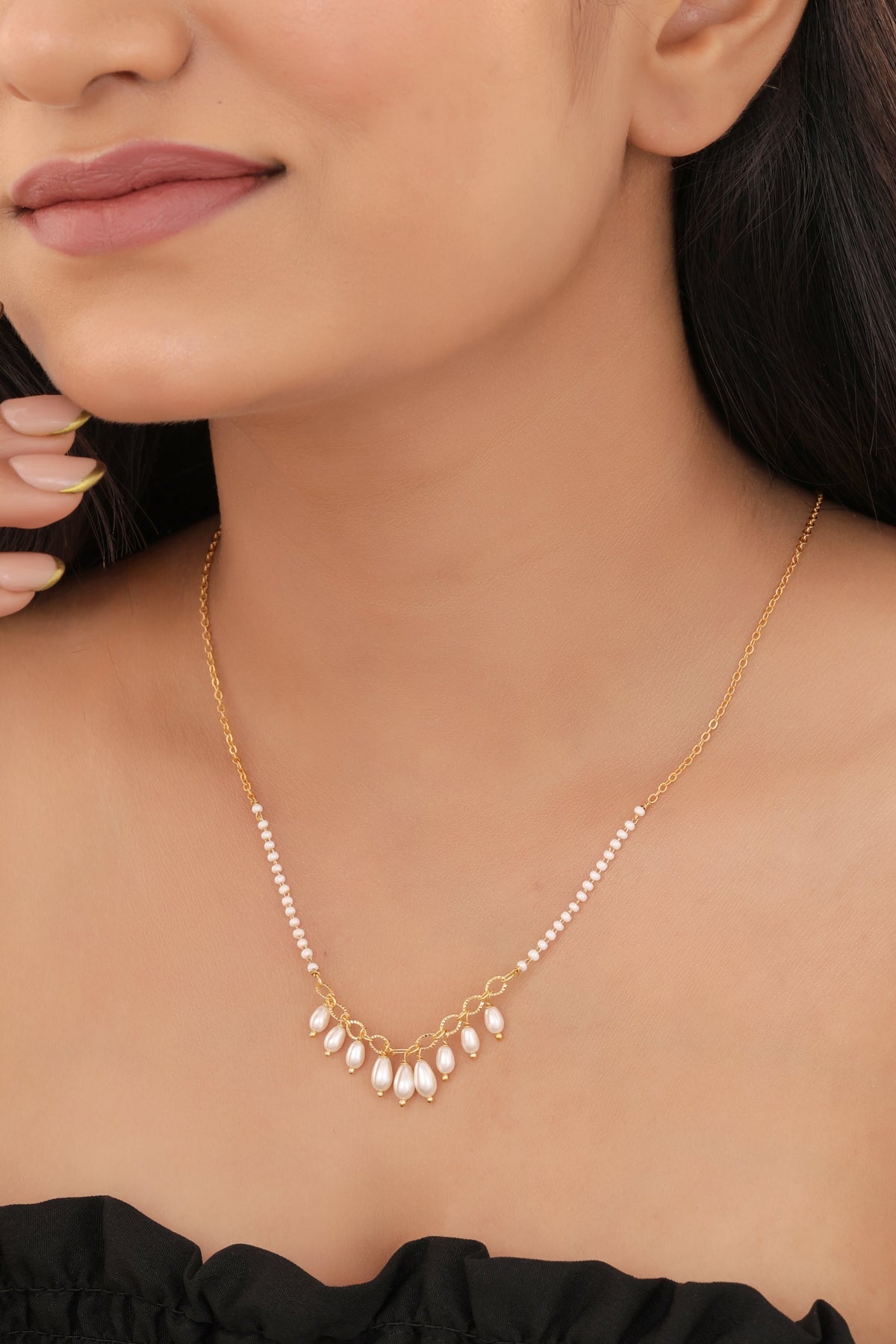 Pearl Cascade Drop Necklace - Fancy chain - Belleza Jewels
